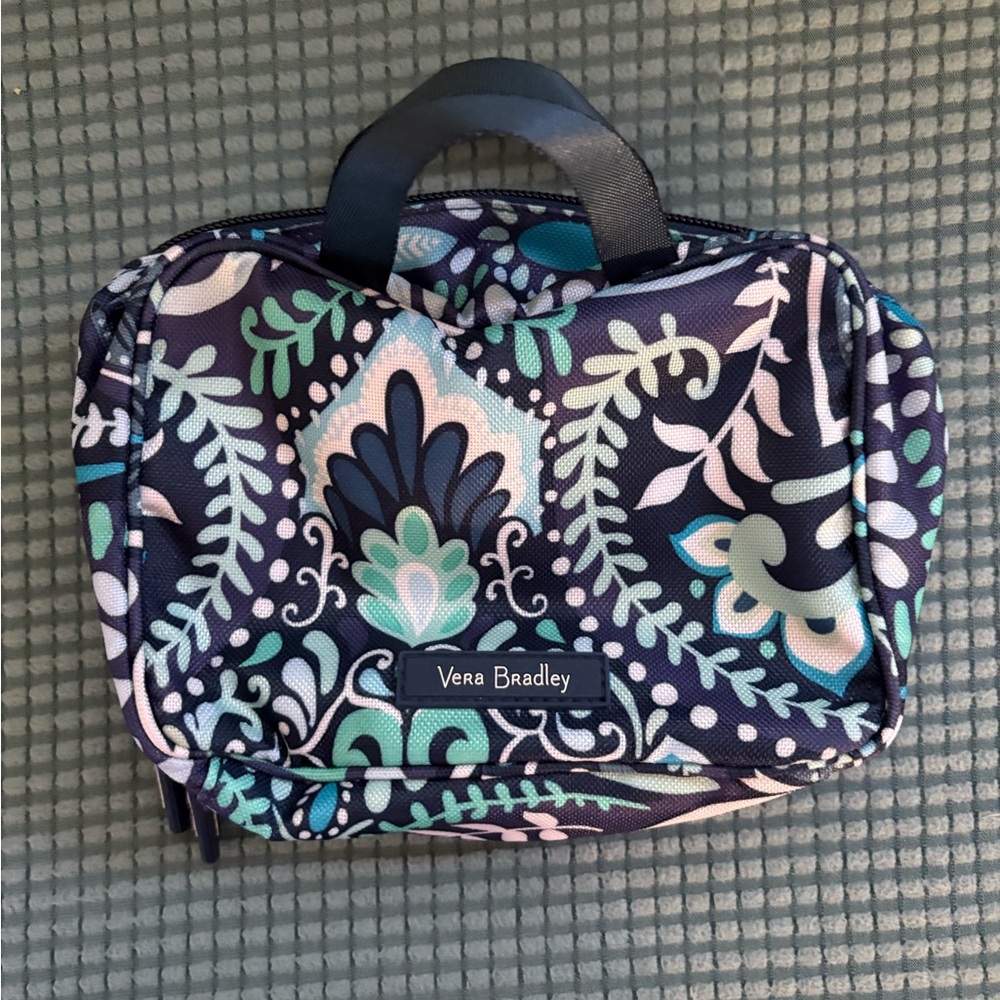 Vera Bradley Navy and Teal Patterned Cosmetic/Travel Bag